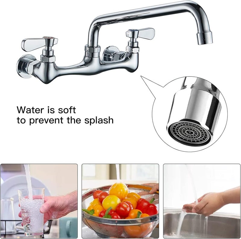 BWE Kitchen Faucet Wall Mount Commercial Sink Faucet Kitchen Utility Laundry 8â€œ Swivel Spout 2 Dual Handle Restaurant Chrome Mixer Tap - Image 5